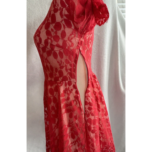 Free People Dress Womens sz. 0 Red Floral Lace Fit Flare 3/4 Sleeve Stretch Boho - Picture 4 of 8